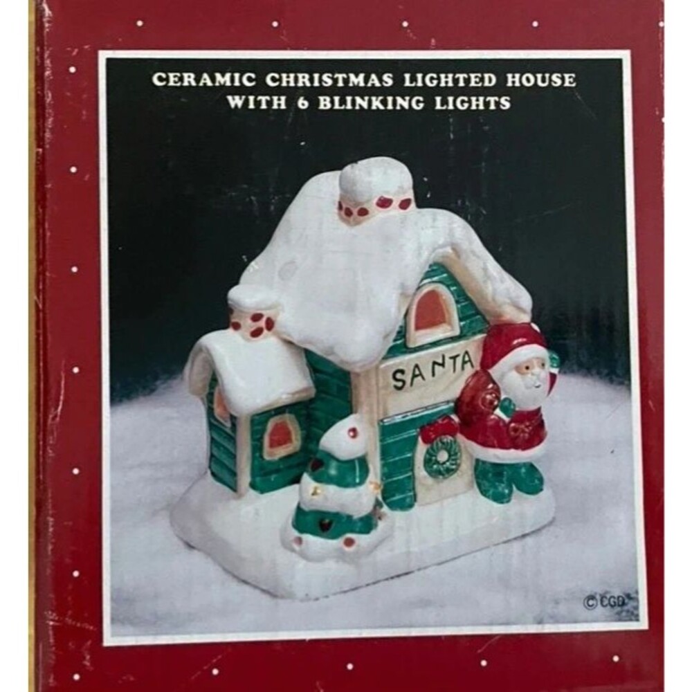 Vintage 1987 Trenditions Ceramic Santa Cottage "Reindeer Tales" Blinking Lights